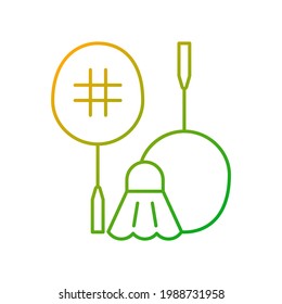 Badminton gradient linear vector icon. Hitting shuttlecock over net. Heart-racing workout. Recreational game. Thin line color symbols. Modern style pictogram. Vector isolated outline drawing