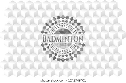 Badminton grey emblem. Retro with geometric cube white background