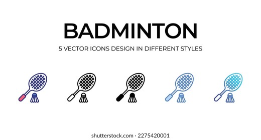 diseño de iconos de badminton en estilo Cinco con estilo de paso editable. Línea, Sólido, Línea plana, Color de tono Duo y Línea de degradado de color. Adecuado para diseño de páginas Web, aplicaciones móviles, UI, UX y GUI.
