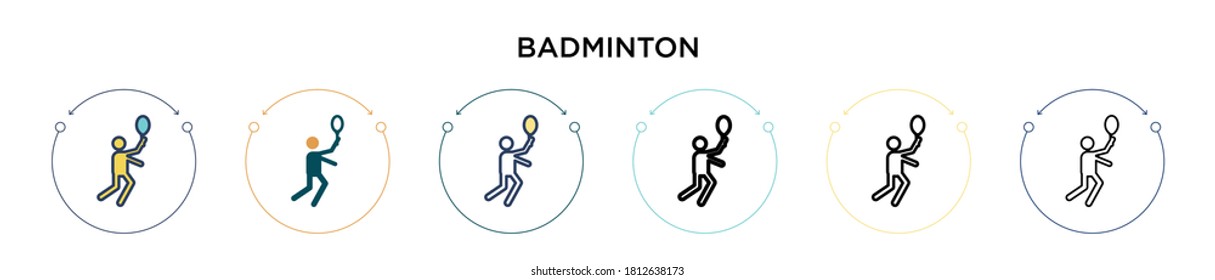 Icono de Badminton en estilo relleno, delgado, contorno y trazo. Ilustración vectorial de dos iconos vectores de badminton de color y negro se puede utilizar para móviles, ui, web