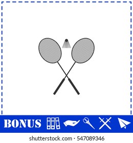 Badminton icon flat. Simple vector symbol and bonus icon