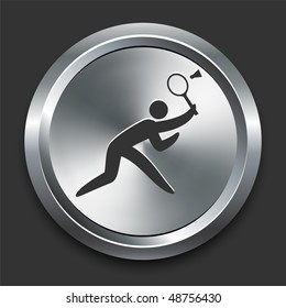 Badminton Icon on Metal Internet Button Original Vector Illustration