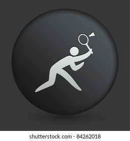 Badminton Icon on Round Black Button Collection Original Illustration