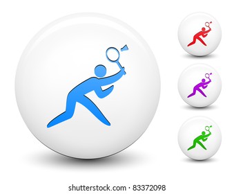 Badminton Icon on Round White Button Collection Original Illustration