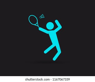 Badminton icon, Badminton player vector web icon isolated on black background, EPS 10, top view