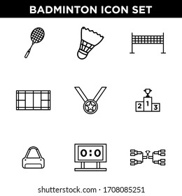 badminton icon set outline style for your web design, logo, UI. illustration.