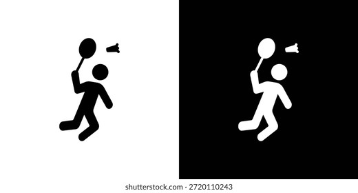 Badminton icon simple flat graphic illustrations. Black and white silhouette vector