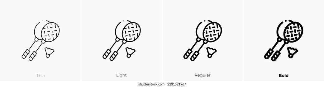 badminton icon. Thin, Light Regular And Bold style design isolated on white background