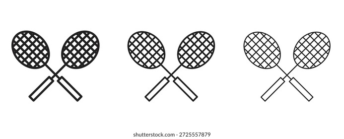 Símbolo de línea delgada del icono del bádminton en el fondo blanco, Ilustración vectorial editable del movimiento