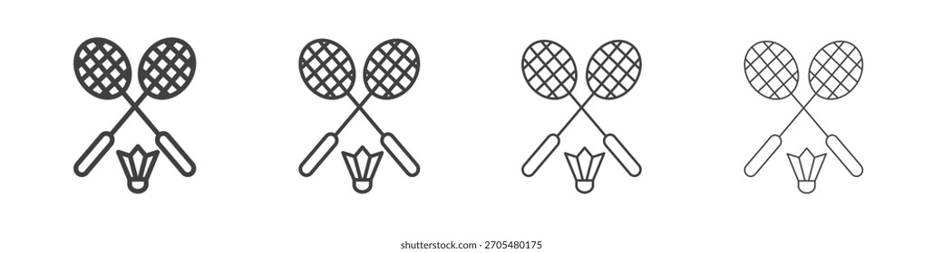 Colección de Vector de icono de bádminton, Plantilla de logotipo de ilustración en estilo de trazos editables de línea delgada de moda.