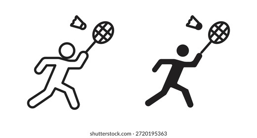 Ícones de badminton. Pixel perfeito. Ícone de contorno de vetor. Conceito de logotipo plano.