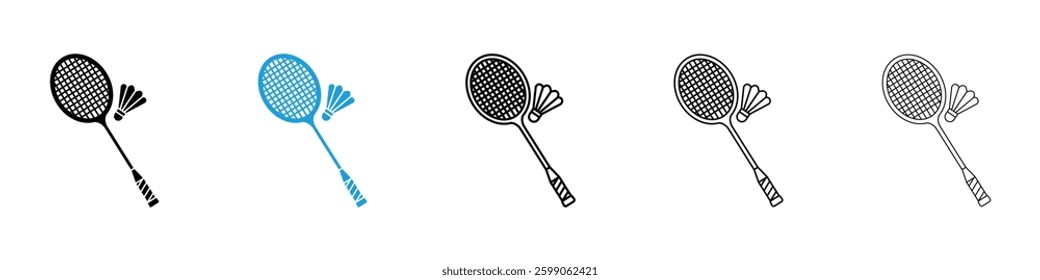 Badminton icons vector illustrations in black and blue colors for web and ui designs