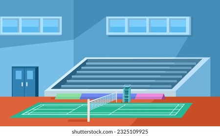 Badminton Indoor Gymnasium Court Cartoon Flat Illustration Vector