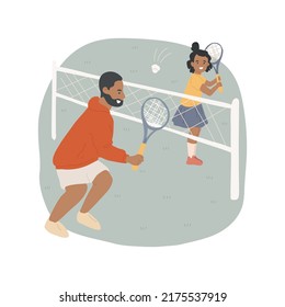 Badminton isolated cartoon vector illustration. Parent and child play badminton together, picnic leisure activity, family members holding rackets, beat off a shuttlecock vector cartoon.