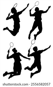 badminton jump smash logo icon vector template silhouette. Collection of Different Jumping Smash Poses, Perfect for Logo, Design, and More.