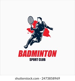 Badminton Jumping Smash Illustration logo design. Modern Passionate Badminton Player In Action Logo design template