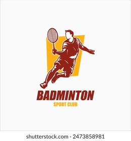 Badminton Jumping Smash Illustration logo design. Modern Passionate Badminton Player In Action Logo design template