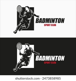 Badminton Jumping Smash Illustration logo design. Modern Passionate Badminton Player In Action Logo design template