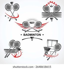 Badminton labels and icon set. Collection icons badminton. Vector