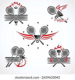 Badminton labels and icon set. Collection icons badminton. Vector