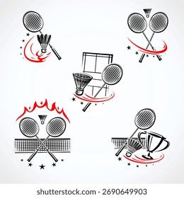 Badminton labels and icon set. Collection icons badminton. Vector 