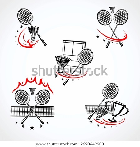 Badminton labels and icon set. Collection icons badminton. Vector 