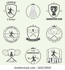 Badminton labels and icons set. Vector Illustration
