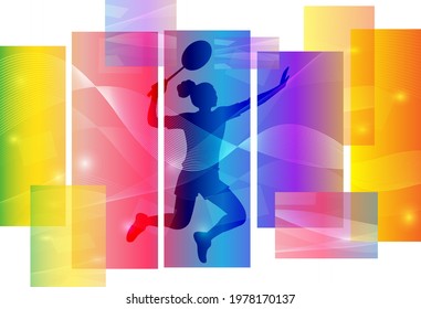 Badminton logo design. Colorful sport background. Website Landing Page. Template for apps. Modern geometric. Vector illustration.