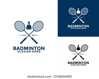 Ícone de design de logotipo de badminton .Vetor de modelo de logotipo de esporte de badminton, logotipo de badminton do clube de esporte com shuttlecock e conceito de raquete