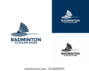 Icono de diseño de logotipo de bádminton. Vector de Plantilla de logotipo deportivo de bádminton, logotipo de bádminton del club deportivo con el concepto de shuttlecock y raqueta