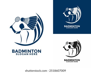 Icono de diseño de logotipo de bádminton. Vector de Plantilla de logotipo deportivo de bádminton, logotipo de bádminton de club deportivo con concepto de jugador