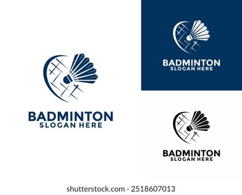 Ícone de design de logotipo de badminton .Vetor de modelo de logotipo de esporte de badminton, logotipo de badminton do clube de esporte com shuttlecock e conceito de raquete