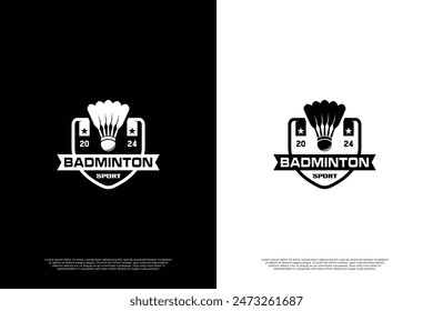 Badminton logo design with shield emblem shape