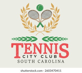 Badminton logo design. Tennis club vector t-shirt design. South Carolina athletic club graphic print design for t shirt. Sport club vector t-shirt design. 
