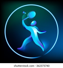 Badminton logo. Logo for the game in badminton sports. Abstract professional badminton player. Silhouette of a badminton player, vector illustration
