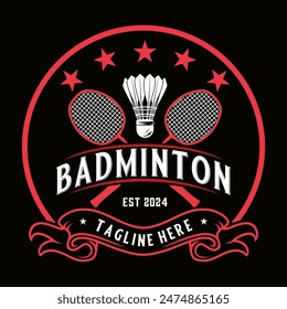 Logotipo de bádminton, raqueta y volante, diseño simple, para el deporte del bádminton 