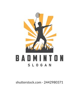 Badminton logo vector black silhouette badminton sport player vintage minimalist racket and shuttlecock design illustration template
