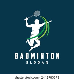 Badminton logo vector black silhouette badminton sport player vintage minimalist racket and shuttlecock design illustration template