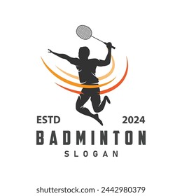 Badminton logo vector black silhouette badminton sport player vintage minimalist racket and shuttlecock design illustration template