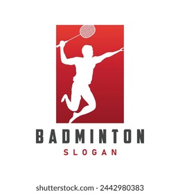 Badminton logo vector black silhouette badminton sport player vintage minimalist racket and shuttlecock design illustration template