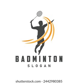 Badminton logo vector black silhouette badminton sport player vintage minimalist racket and shuttlecock design illustration template