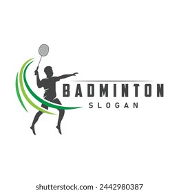 Badminton logo vector black silhouette badminton sport player vintage minimalist racket and shuttlecock design illustration template