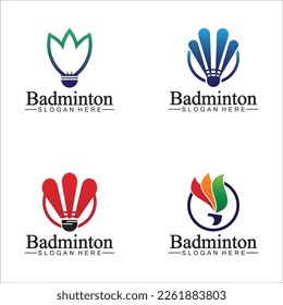 Badminton Logo vector icon illustration design template. Badminton Shuttlecock icon logo. Badminton sport logo template vector. Sport club logo concept