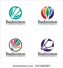 Badminton Logo vector icon illustration design template. Badminton Shuttlecock icon logo. Badminton sport logo template vector. Sport club logo concept