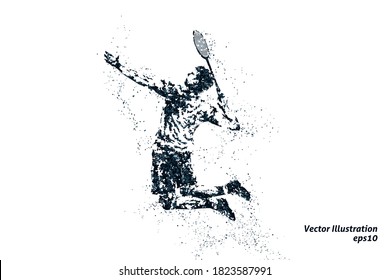 Badminton male player silhouette in stippled style, bicolor vector illustration.