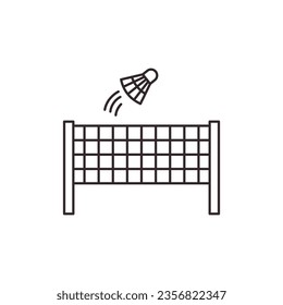Badminton-Netz und Shuttlecck-Vektorsymbol im linearen Stil einzeln auf weißem Hintergrund