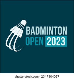 Logo del torneo abierto de Badminton y de la copa, afiche y pancarta. Ilustración vectorial de Shuttlecock
