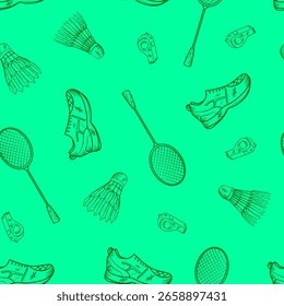 Plano de fundo Badminton Pattern. Padrão sem emenda de Badminton Doodle.