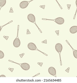 Badminton play seamless pattern. Vector background racket and shuttlecock