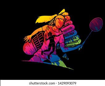 Badminton player action cartoon graphic vector 